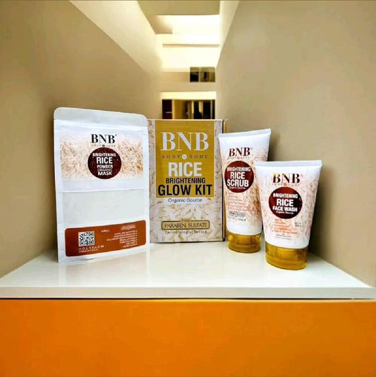 4-in-1 BNB Rice Whitening & Glowing Facial Kit – Sunscreen, Face Wash, Scrub & Mask