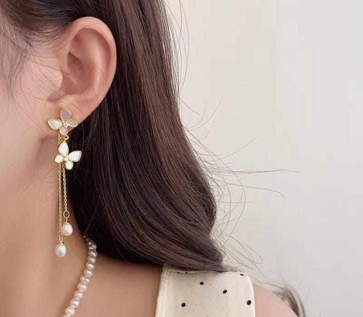 Elegant Pearl Butterfly Tassel Earrings for Women