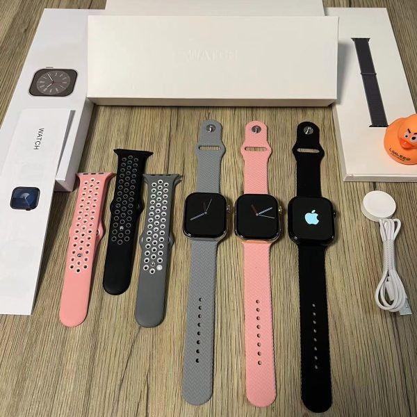 Apple Logo Series 9 Smart Watch – With 2 Strap Premium Quality Apple Logo Smart Watch Silver & Pink