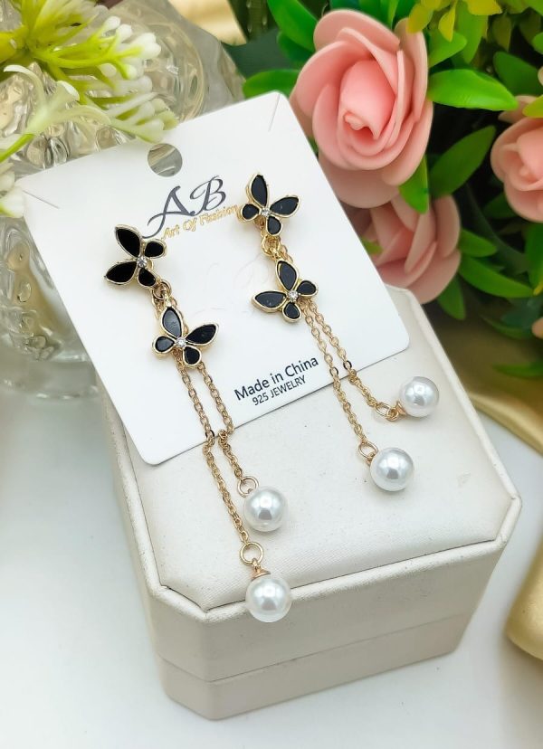 Elegant Pearl Butterfly Tassel Earrings for Women