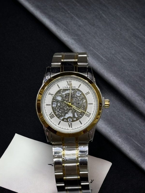 Unraion Watch Skeleton Chain Watch In Premium Quality Two Tone Color Watch (without Box)